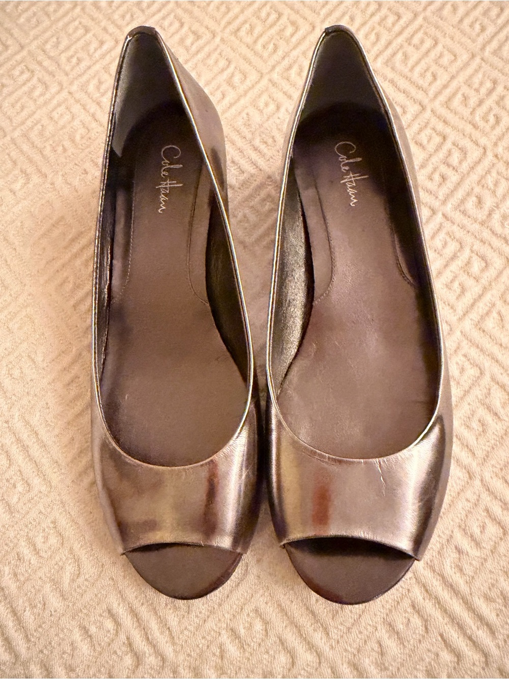 Cole Haan Metallic Peep-Toe Flats - Bronze Black